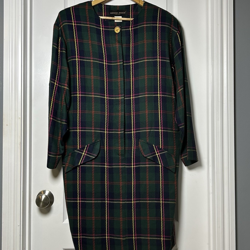 Donna Rico New York Vintage 90s Plaid Print 100% Rayon‎ Made in USA Dress